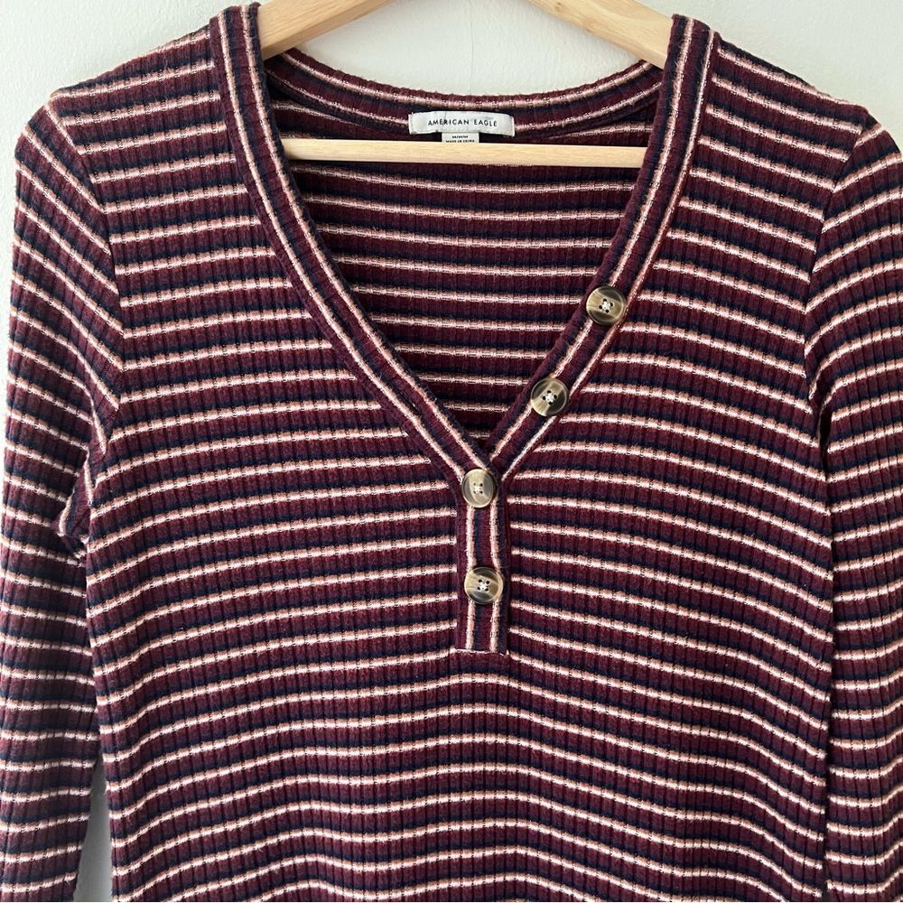 American Eagle Henley Dress Ribbed Striped Y2K Size Medium - Picture 2 of 6